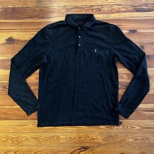 AllSaints Black Long Sleeve Polo Shirt Men's Large Made in Turkey